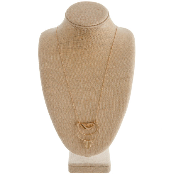 Wholesale long metal necklace brown natural stone pendant gold tassel accents Pe