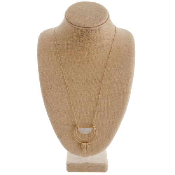 Wholesale long metal necklace clear natural stone pendant gold tassel accents Pe