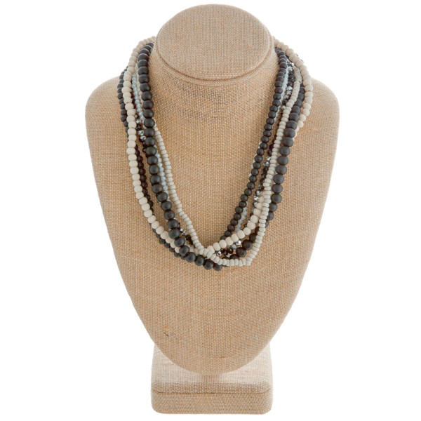 Wholesale layered necklace wood iridescent beaded details