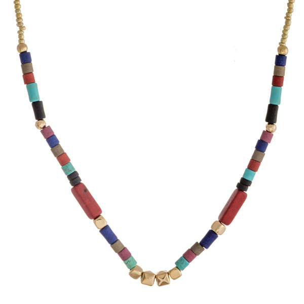 Wholesale gold seed beaded necklace color block bead details
