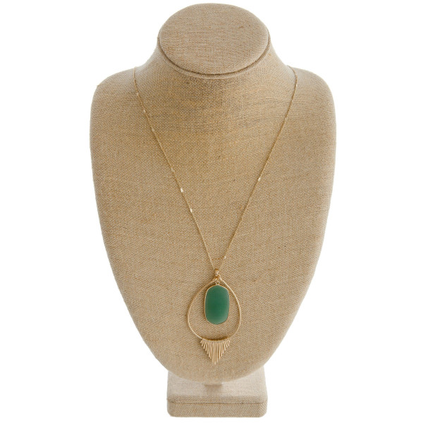 Wholesale long metal chain necklace teardrop pendant natural stone center detail