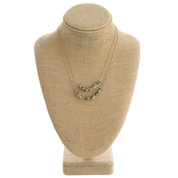 Wholesale dainty double layered necklace natural stone block beaded details