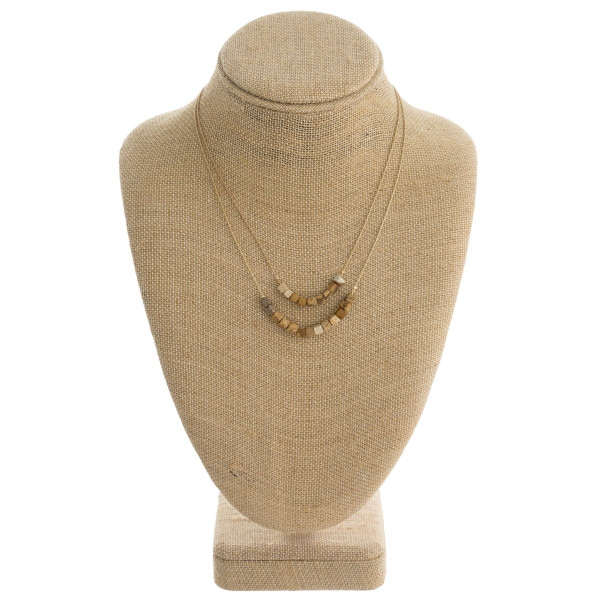 Wholesale dainty double layered necklace natural stone block beaded details