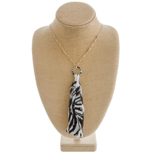 Wholesale long animal print fabric tassel pendant necklace beaded accents Pendan