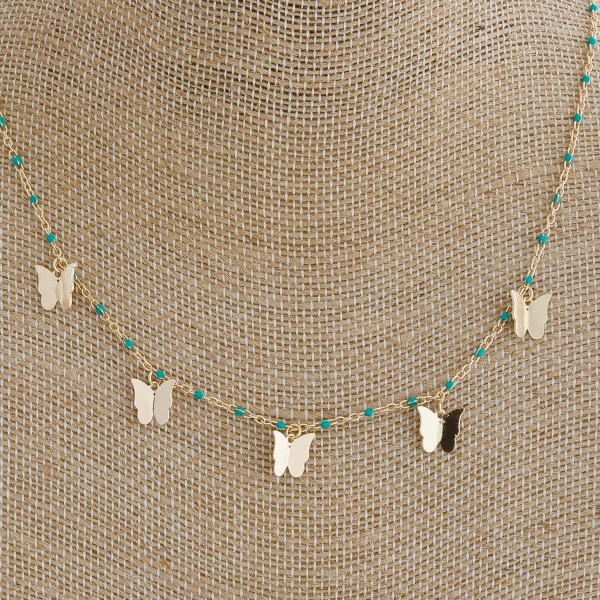 Dainty enamel color coated butterfly necklace. 

- Approximately 16" in length
