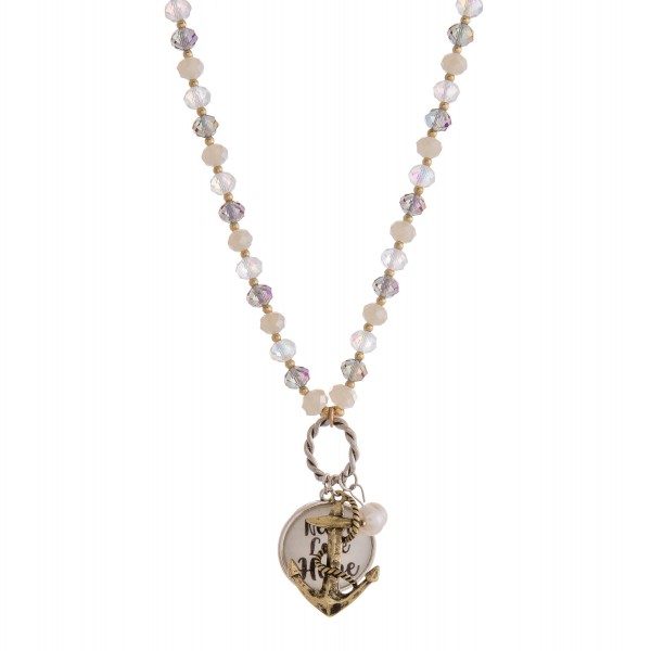 Wholesale iridescent beaded Never Lose Hope dome charm pendant necklace pearl de