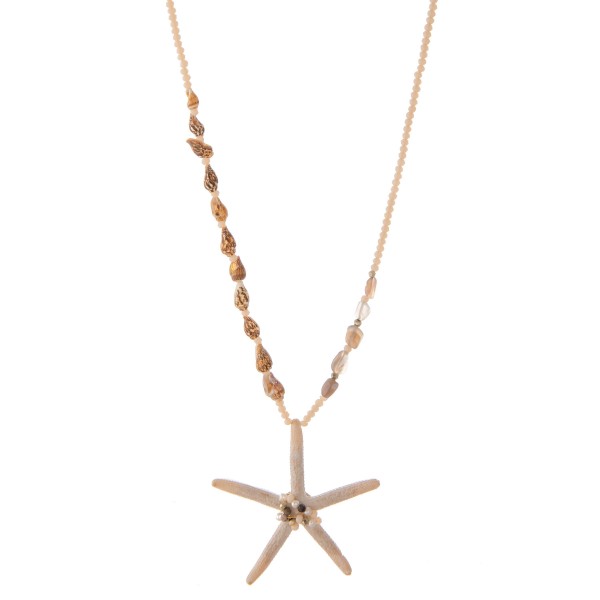 Wholesale long beaded starfish pendant necklace natural stone seashell details P