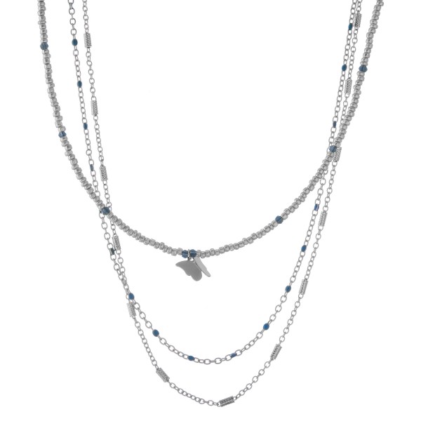 Short seed beaded enamel coated butterfly layered necklace.

- Shortest layer approximately 12" L
- Approximately 16" L 
- 3" extender