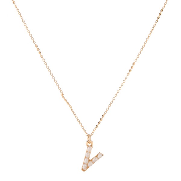 Wholesale gold pearl initial V pendant necklace Pendant overall extender