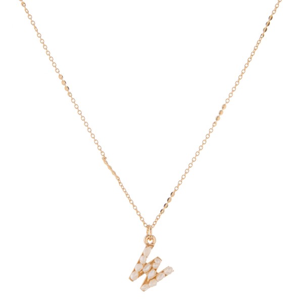 Wholesale gold pearl initial W pendant necklace Pendant overall extender
