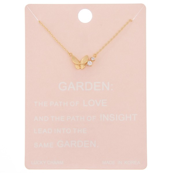 Dainty butterfly lucky charm necklace with rhinestone accent.

- Pendant approximately 1cm
- Approximately 16" L
- 2" extender