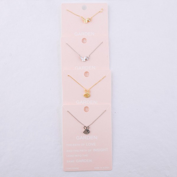 Dainty butterfly lucky charm necklace with rhinestone accent.

- Pendant approximately 1cm
- Approximately 16" L
- 2" extender