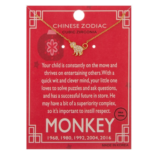Wholesale gold dipped Chinese Zodiac Cubic Zirconia Monkey pendant necklace chil