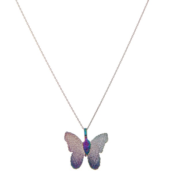 White Gold dipped filigree butterfly pendant necklace.

- Pendant approximately 1" 
- Approximately 18" L 
- 2" extender