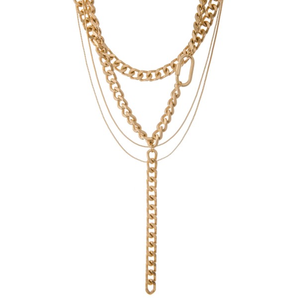 Wholesale gold curb chain link layered carabiner statement Y necklace Shortest l
