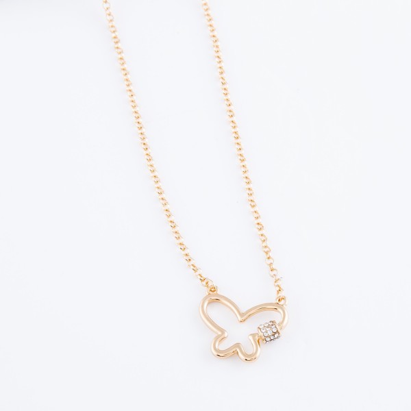 Rhinestone Carabiner Butterfly Necklace.

- Pendant 1" 
- Approximately 18" L
- 3" Adjustable Extender