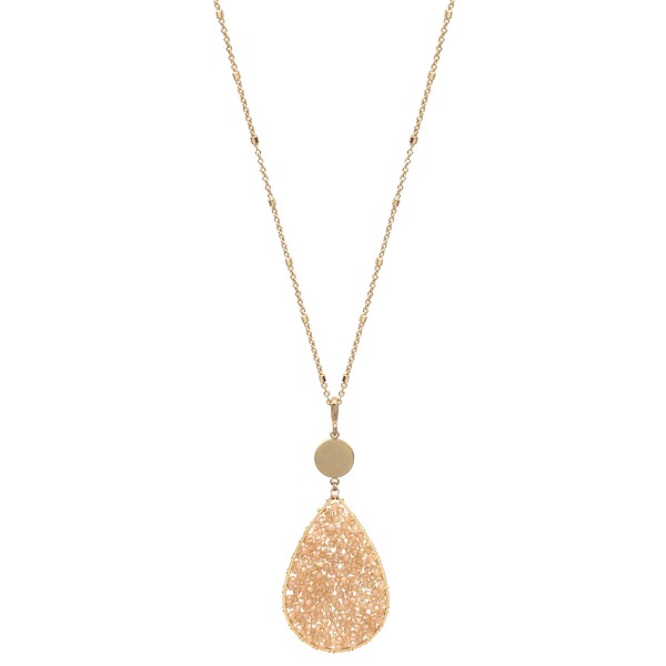 Wholesale long Necklace Wire Beaded Teardrop Pendant Gold Pendant Long Adjustabl