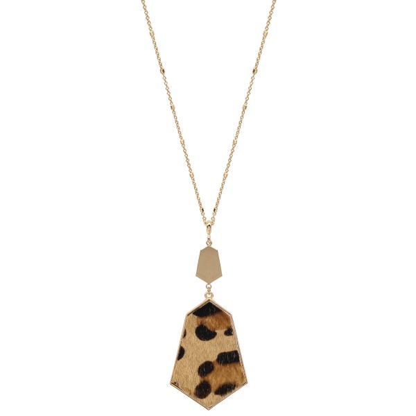 Wholesale long Necklace Metal Encased Cheetah Print Pendant Gold Pendant Long An