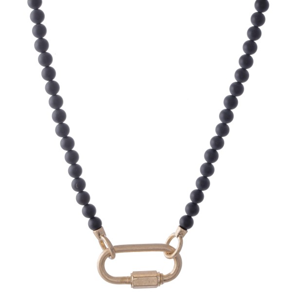 Semi Precious Beaded Carabiner Necklace Featuring Screw Lock