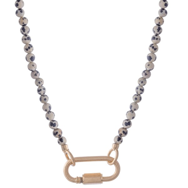 Semi Precious Beaded Carabiner Necklace Featuring Screw Lock