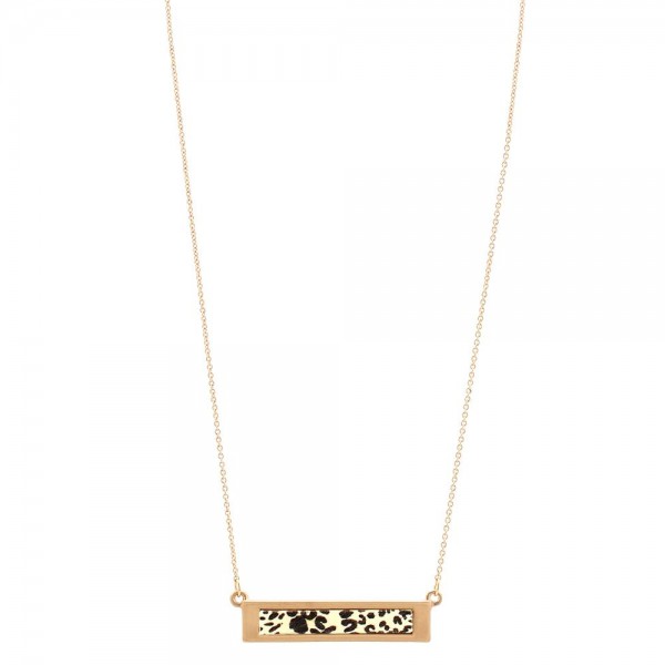 Wholesale metal Encased Wooden Leopard Print Bar Necklace Bar Pendant Long Adjus