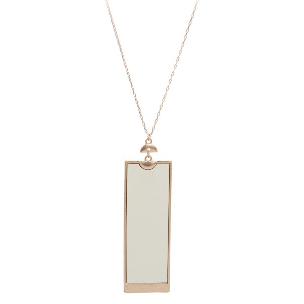 Wholesale long Necklace Metal Encased Faux Leather Rectangle Pendant Pendant Lon