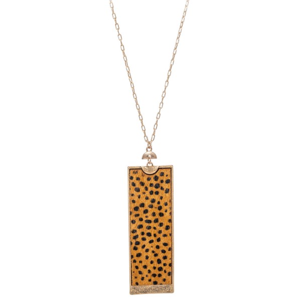 Wholesale long Necklace Metal Encased Genuine Cheetah Print Rectangle Pendant Pe