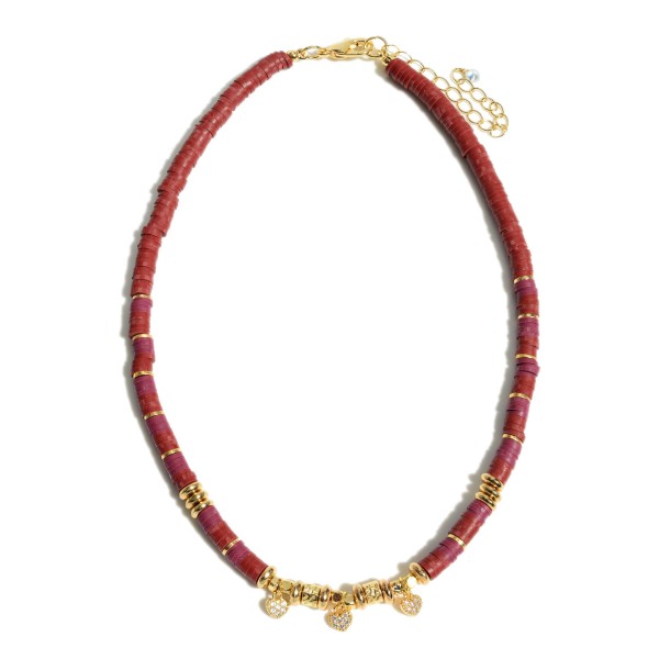 Wholesale rubber Heishi Beaded Necklace Pave Heart Accents Adjustable Extender