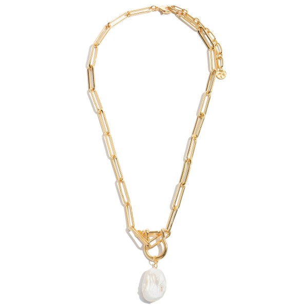Wholesale baroque Pearl Statement Chain Necklace Gold Pendant Adjustable Extende