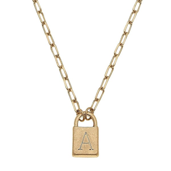 Wholesale initial Padlock Pendant Necklace Worn Gold Pendant Adjustable Extender