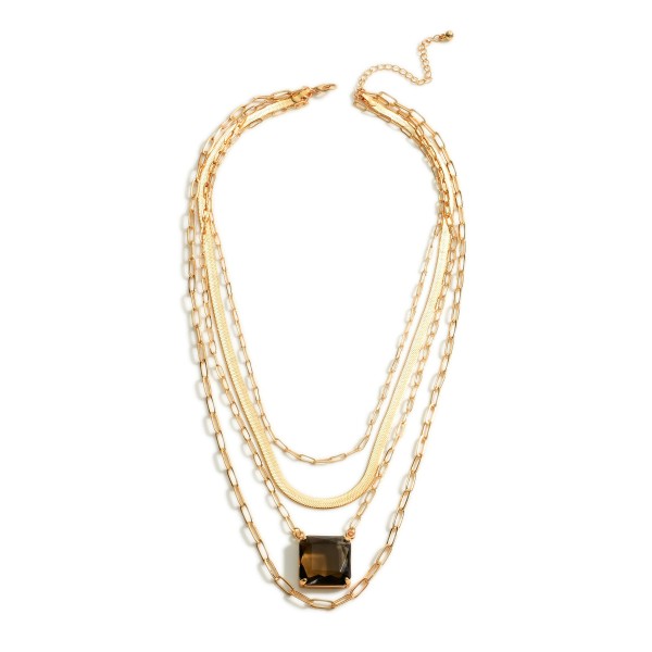 Wholesale layered Gold Chain Necklace Crystal Pendant Long