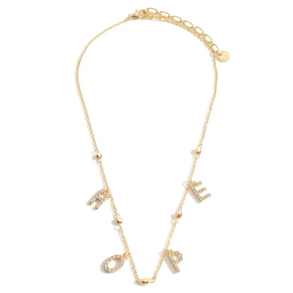 Gold Chain Necklace Featuring Beaded Details and CZ Letter Pendants That Spell "Hope". 

- Approximately 16" in Length 
- Adjustable 3" Extender 