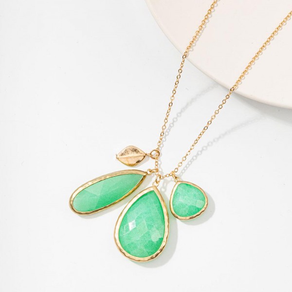 Wholesale princess Inspired Natural Stone Three Pendant Necklace Gold Details L