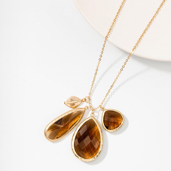 Wholesale princess Inspired Natural Stone Three Pendant Necklace Gold Details L