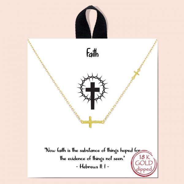 Short Metal Faith Necklace Featuring Cross Pendant 

- Approximately 16" L
- Extender 2" L
- Made in Korea
- Hypoallergenic Brass Base
- 18K Gold or Rhodium Dipped
- Card: "Now faith is the substance of things hoped for, the evidence of things not seen" - Hebrews 11:1 - 