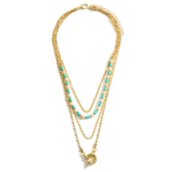 Wholesale gold Layered Necklace Pearl Beaded Accents Extender Lobster Claw Closu