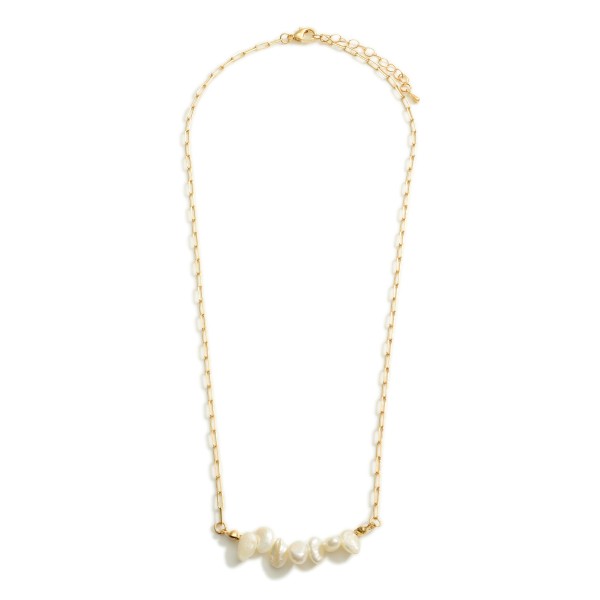 Wholesale gold Chain Link Necklace Faux Pearl Accents Long