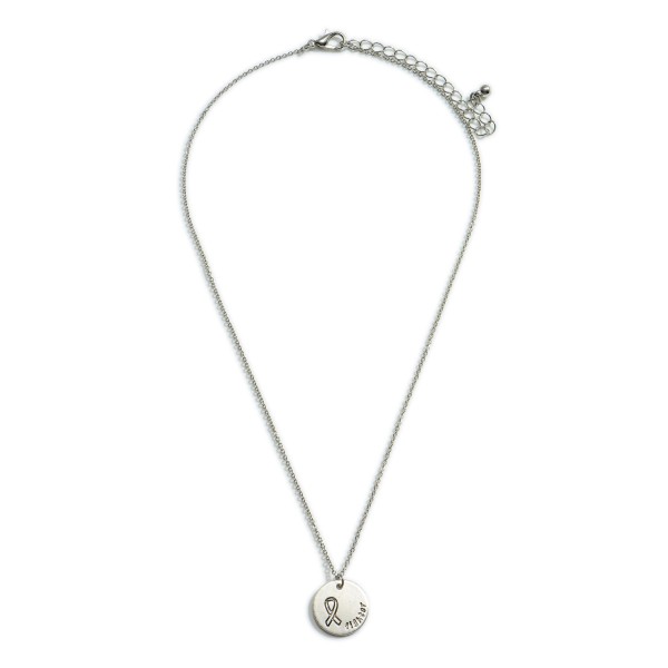 Wholesale short Necklace Circle Pendant Says Fighter Engraved Breast Cancer Awar