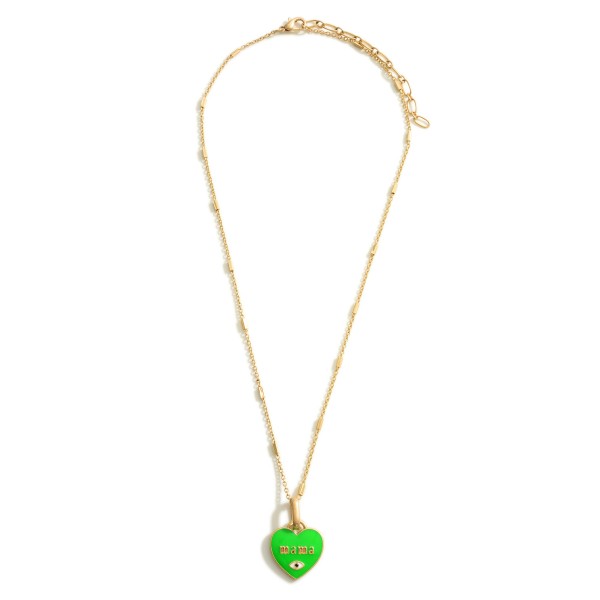 Wholesale gold Necklace Heart Pendant Says Mama Long Wooden Beaded Necklace Gold