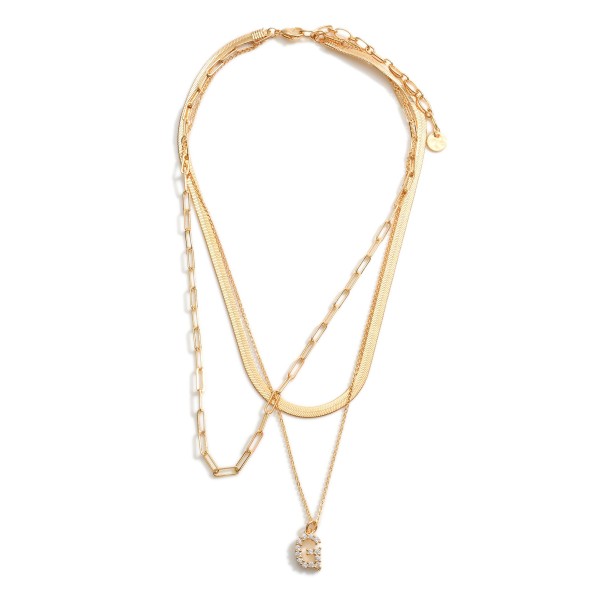 Layered Chain Link Necklace Featuring Initial Pendant. 

- Approximately 18" Long 