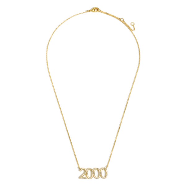 Gold Dipped 2000 Birth Year Necklace Featuring CZ Accents.

- Gold Dipped
- Adjustable Lengths: 15.5", 16.5", and 17.5"