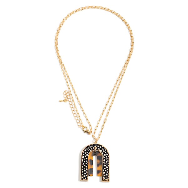 Wholesale genuine Leather Cheetah Print Tortoise Arch Pendant Necklace Long Exte