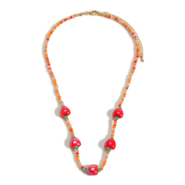 Multi Colored Beaded Necklace With Heart Accents 

- Approximately 16" Length
- 3" Extender