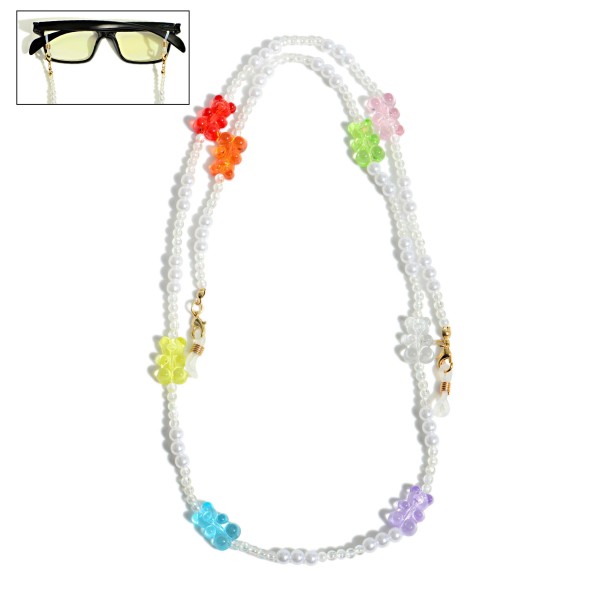 Pearl Beaded Glasses/Sunglasses Chain Featuring Candy Bear Accents

- Approximately 32" Long