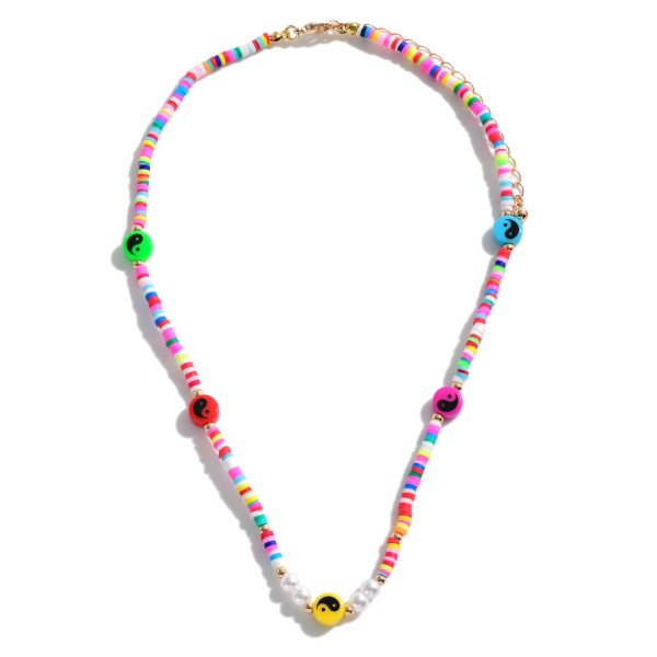 Wholesale multi Colored Short Heishi Bead Necklace Yin Yang Bead Accents Extende