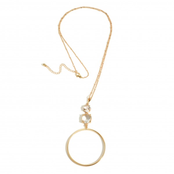 Wholesale long Chain Link Necklace Gold Hoop Pendant Crystal Accents Long Extend