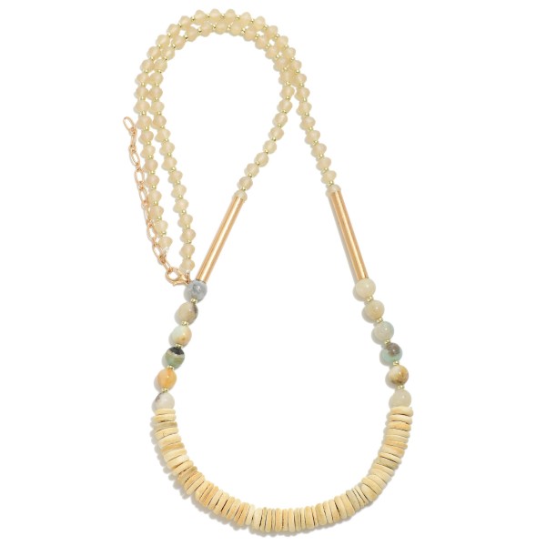 Wholesale long Beaded Necklace Gold Tube Wooden Bead Accents Extender