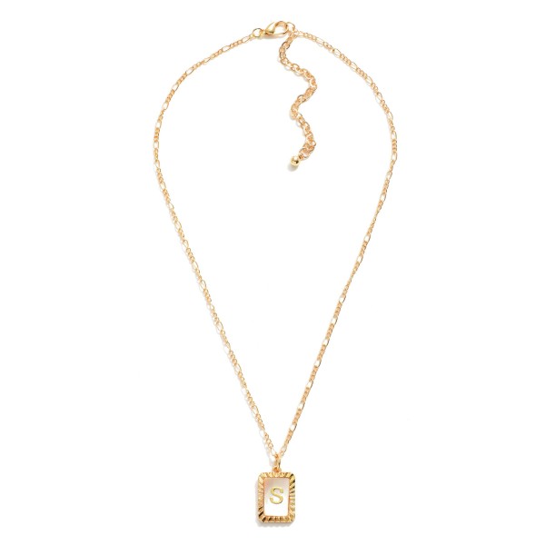 Gold Figaro Chain Necklace With Mother Of Pearl Initial Charm

- Approximately 16" Length