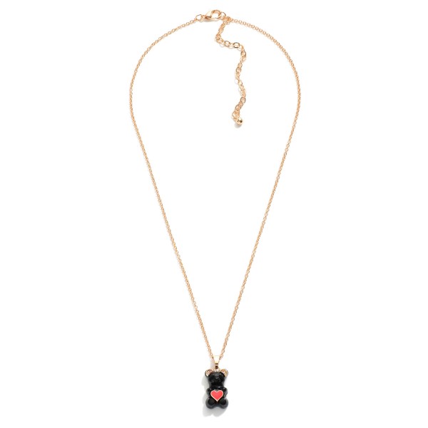 Wholesale short Gold Necklace Candy Bear Charm Rhinestone Accents Enamel Heart E