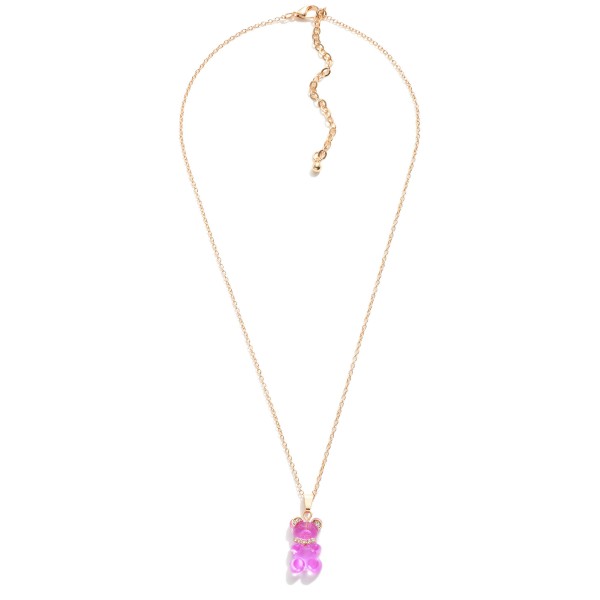 Wholesale short Gold Necklace Candy Bear Charm Rhinestone Accents Extender